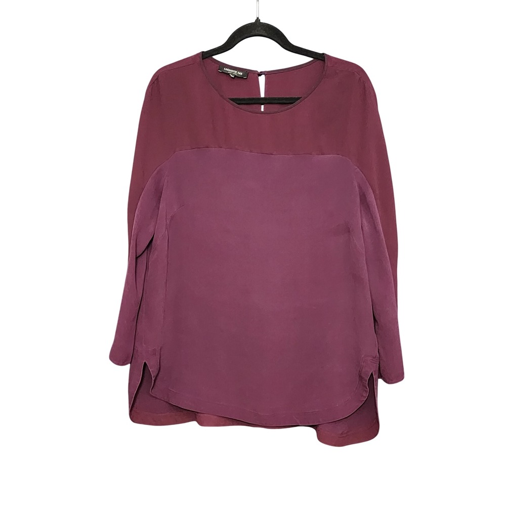 Lafayette 148 New York Silk Blouse Plum Burgundy Two Tone Long Sleeve Top